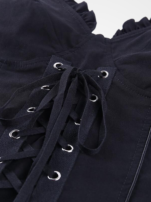 Gothic Bustier Bandage Corset Backless Ruffle Strap Top - ovniki