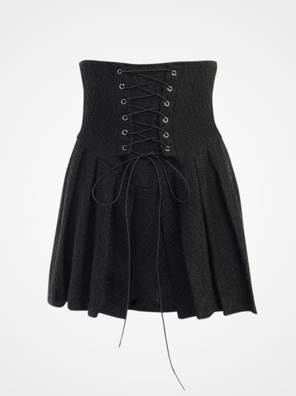 Gothic Dark Lace Up Pleated High Waist Skirt - ovniki