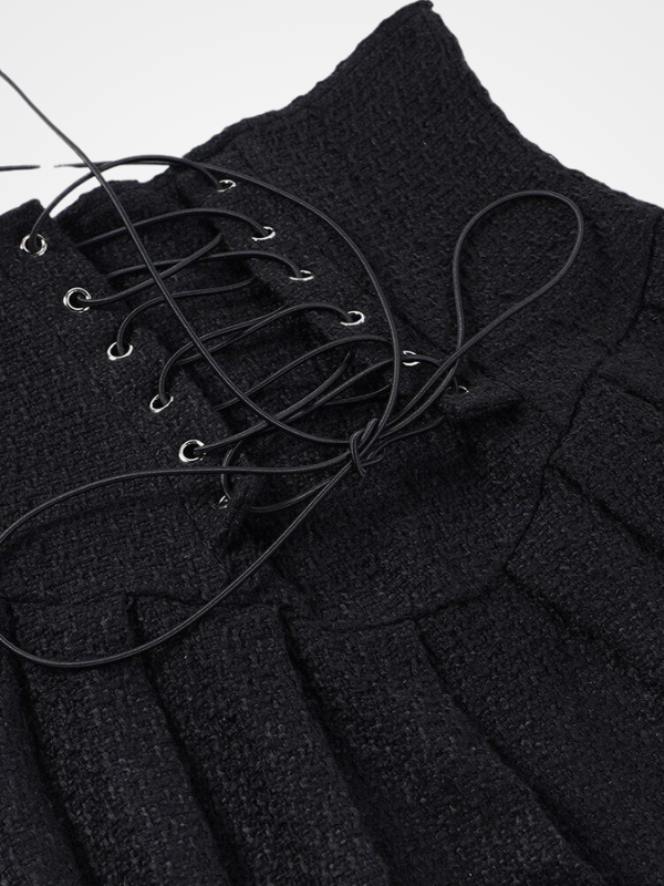Gothic Dark Lace Up Pleated High Waist Skirt - ovniki