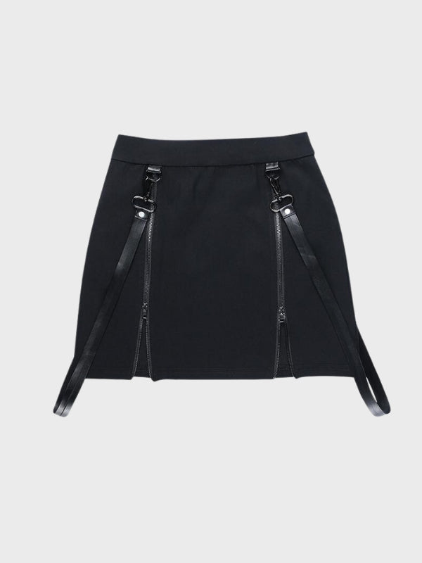 Gothic Double Zippers Belts Slit Sexy Skirts - ovniki