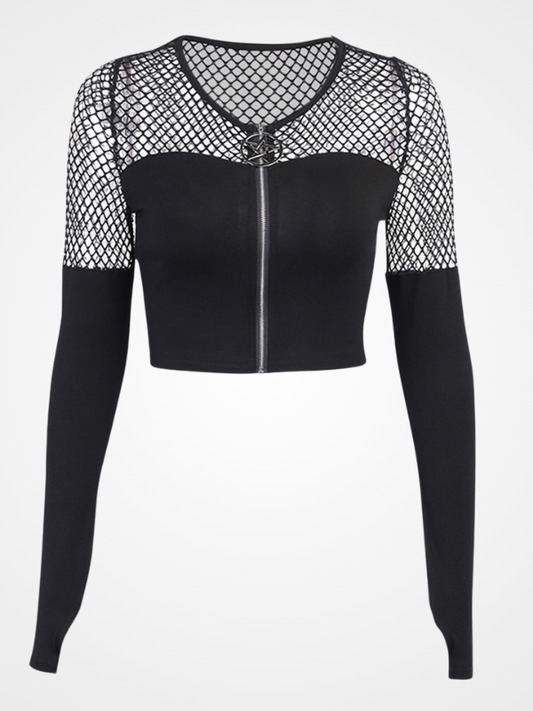 Gothic Fishnet Patchwork Mesh Tops- ovniki