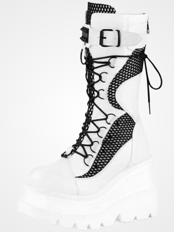 Women's Punk White High Heel Mid-calf Boots - ovniki