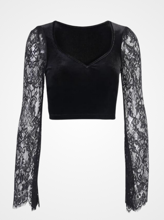 Gothic Lace Flare Sleeve Crop Top - ovniki