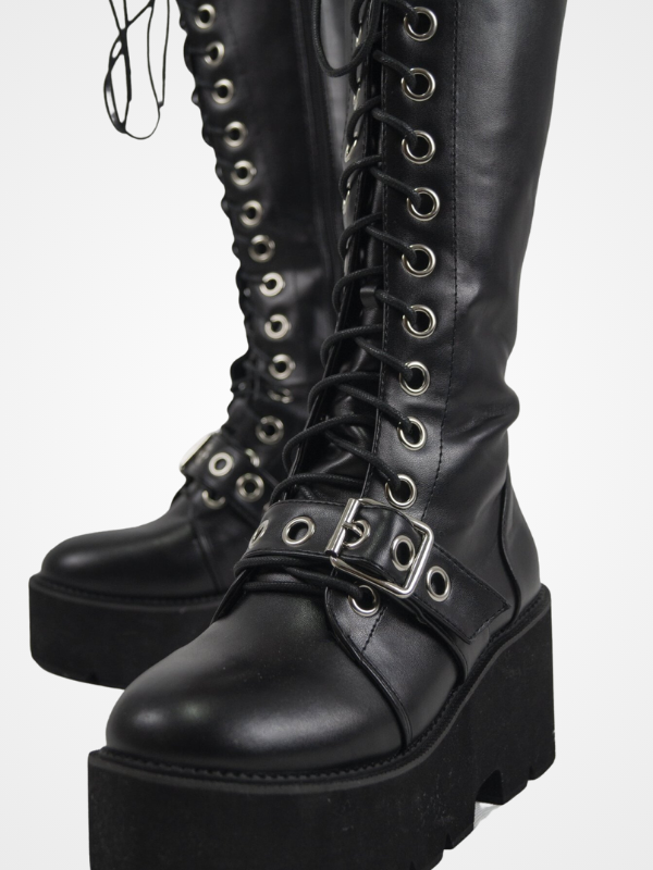 Gothic Lace Up Knee High Black Nightclub Boots - ovniki