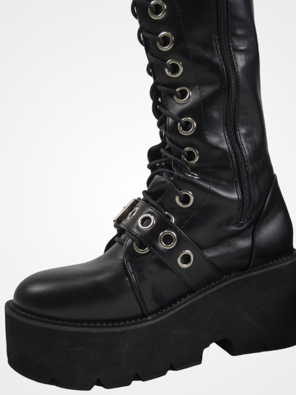 Gothic Lace Up Knee High Black Nightclub Boots - ovniki
