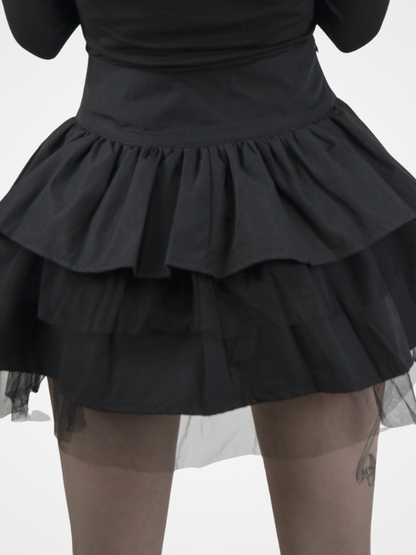 Gothic Mesh Lace-up Pleated Mini Skirt- ovniki
