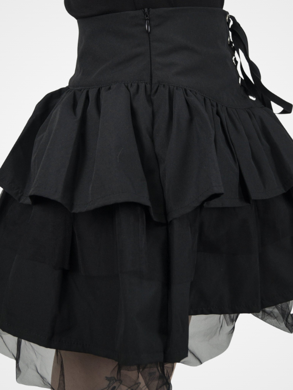 Gothic Mesh Lace-up Pleated Mini Skirt- ovniki