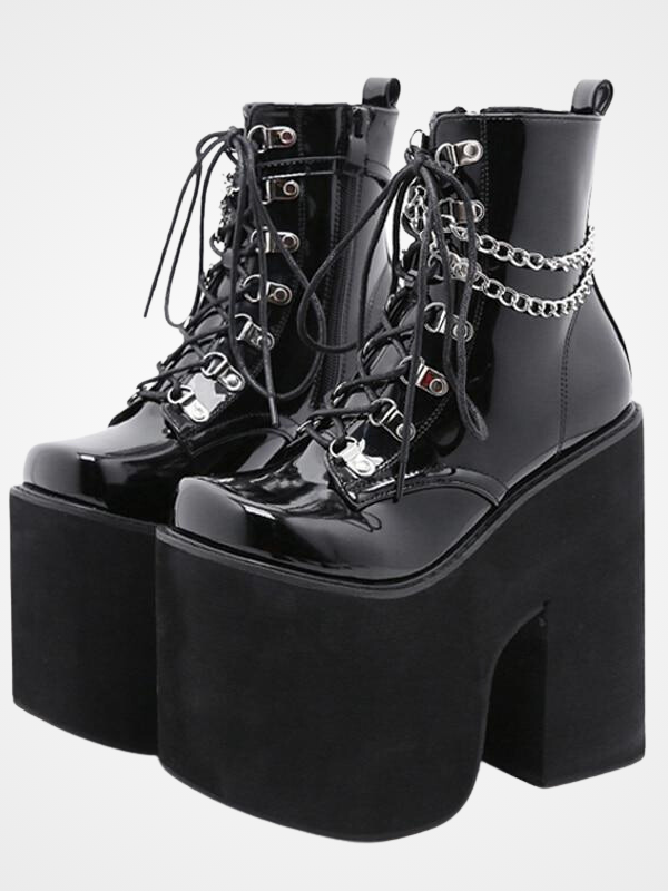 Gothic Punk High Platforms Ankle Chained Boots - ovniki