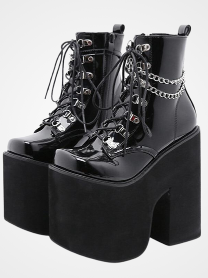 Gothic Punk High Platforms Ankle Chained Boots - ovniki