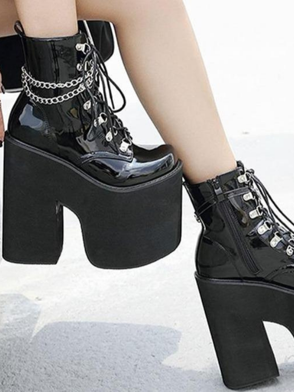 Gothic Punk High Platforms Ankle Chained Boots - ovniki