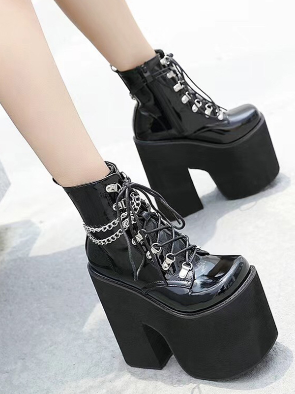 Gothic Punk High Platforms Ankle Chained Boots - ovniki