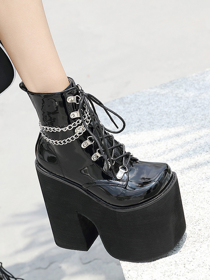 Gothic Punk High Platforms Ankle Chained Boots - ovniki