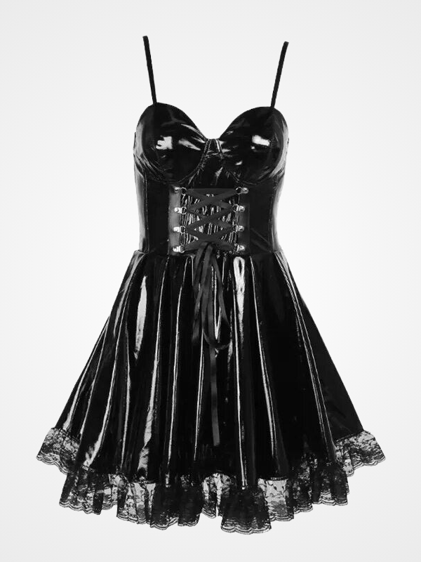 Gothic Pu Grunge Lace Up Mini Dress_ovniki