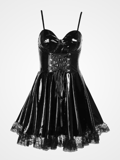 Gothic Pu Grunge Lace Up Mini Dress_ovniki