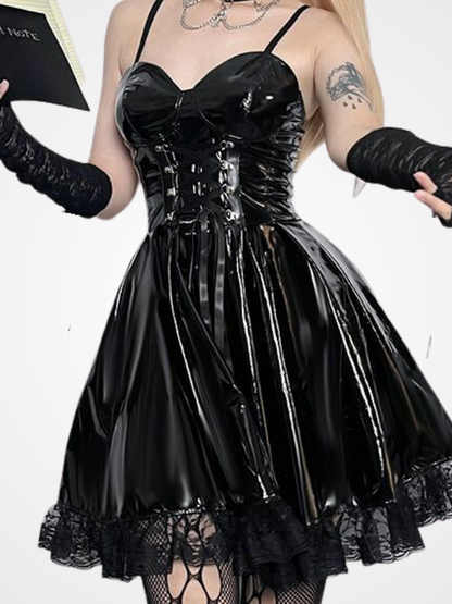 Gothic Pu Grunge Lace Up Mini Dress_ovniki