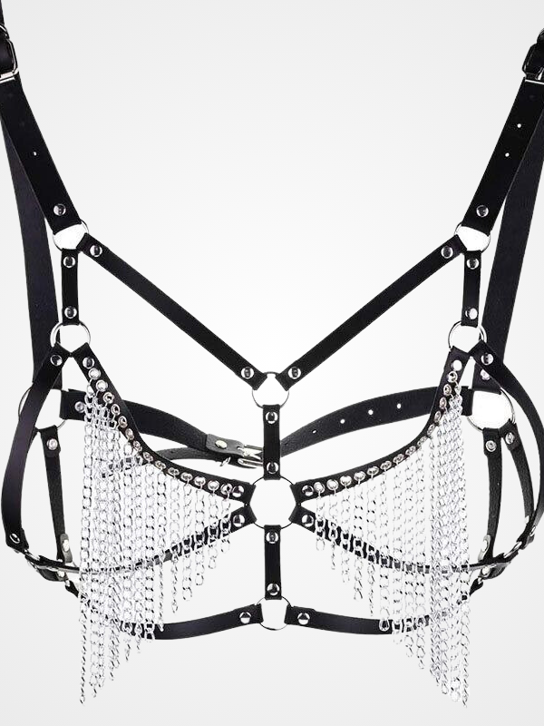 Gothic Punk Pu Bra Leather Chain Harness Belt_ovniki