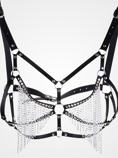 Gothic Punk Pu Bra Leather Chain Harness Belt_ovniki