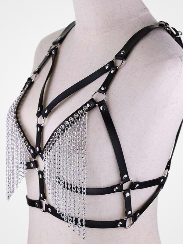 Gothic Punk Pu Bra Leather Chain Harness Belt_ovniki