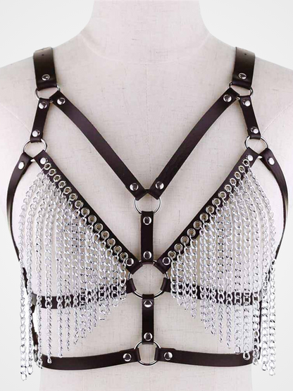 Gothic Punk Pu Bra Leather Chain Harness Belt_ovniki
