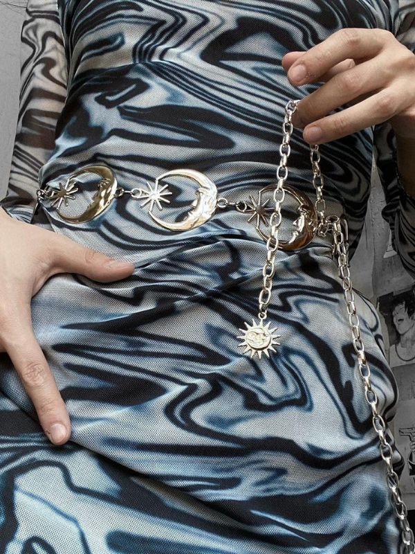 Gothic Punk Star and Moon shaped Casual Chain Belt_ovniki