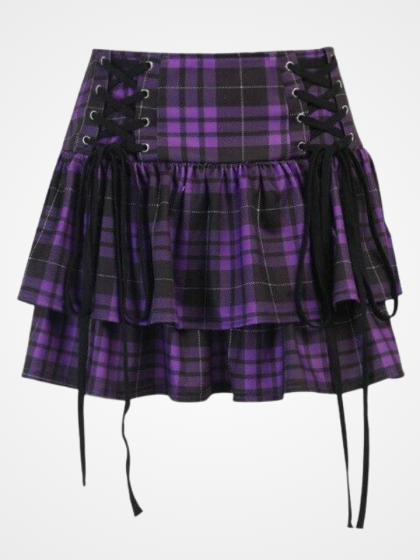 Gothic Vintage Bandage Plaid Pleated Skirts- ovniki