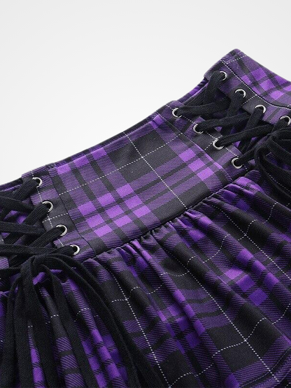 Gothic Vintage Bandage Plaid Pleated Skirts- ovniki