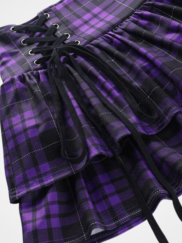 Gothic Vintage Bandage Plaid Pleated Skirts- ovniki