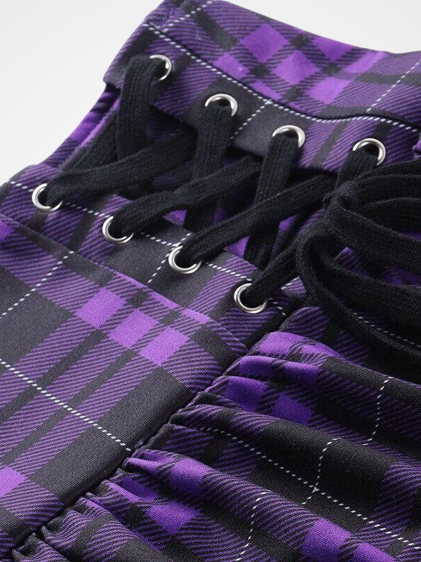 Gothic Vintage Bandage Plaid Pleated Skirts- ovniki