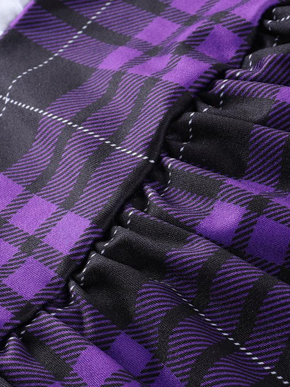 Gothic Vintage Bandage Plaid Pleated Skirts- ovniki
