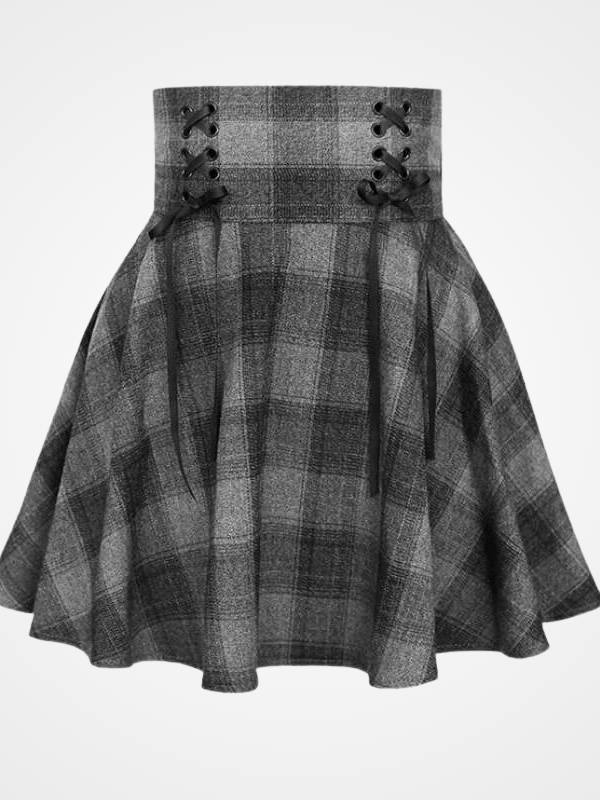 Gray Plaid Gothic High Waist Short Skirts- ovniki