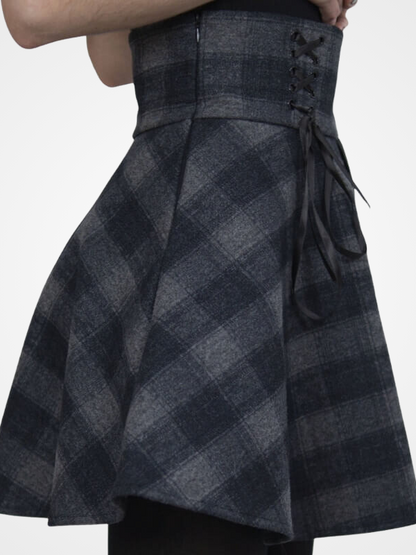 Gray Plaid Gothic High Waist Short Skirts- ovniki