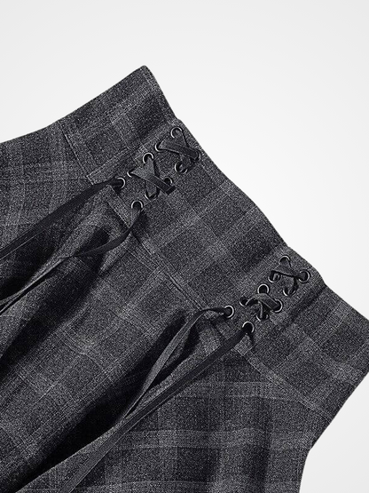 Gray Plaid Gothic High Waist Short Skirts- ovniki