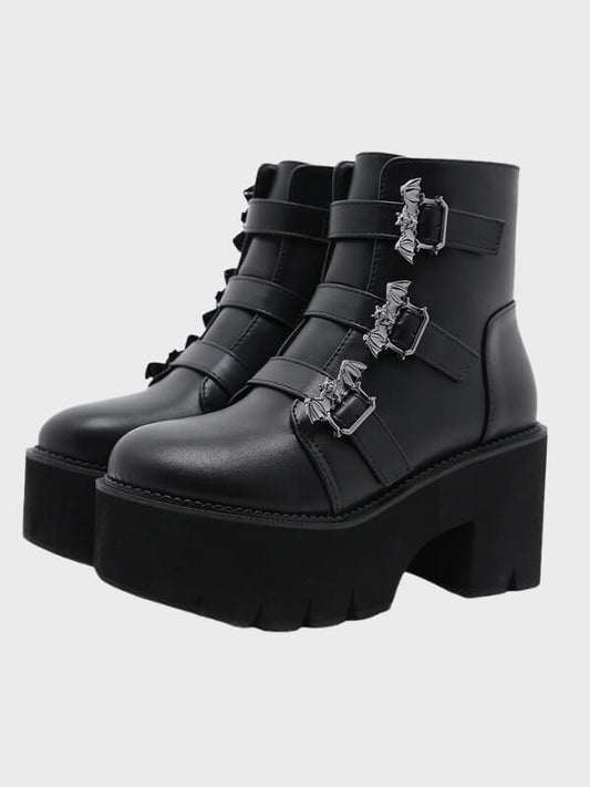 High Heels Gothic Ankle Strap Belt Buckle Boots - ovniki