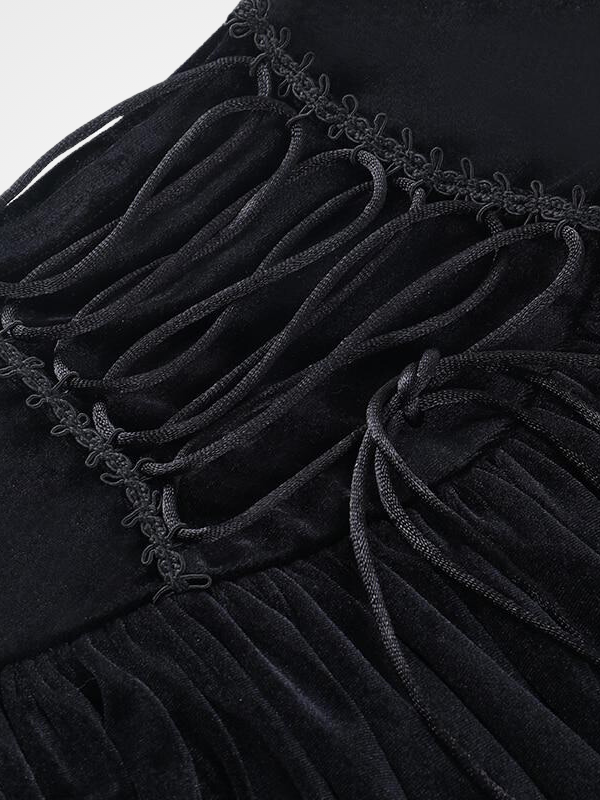 Lace Hem Bandage Gothic Black A Line Mini Skirt - ovniki