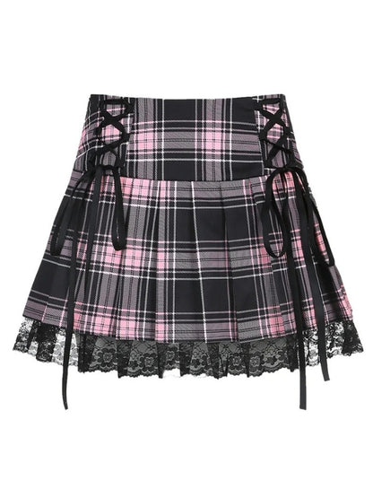 Pink Plaid Mini Skirt