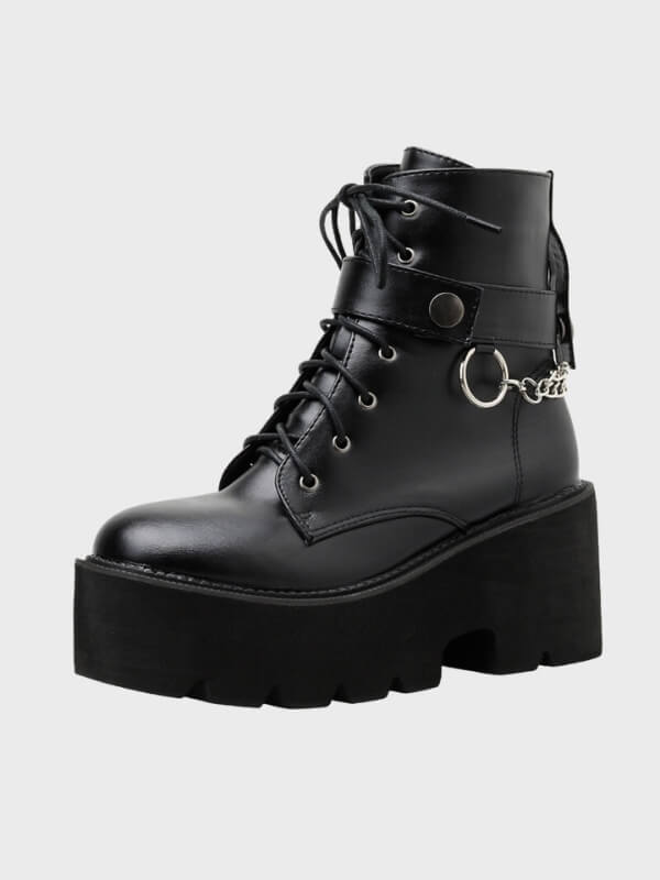 Sexy Black High Quality Chain Leather Boots - ovniki