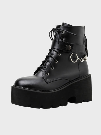 Sexy Black High Quality Chain Leather Boots - ovniki