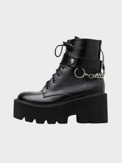 Sexy Black High Quality Chain Leather Boots - ovniki