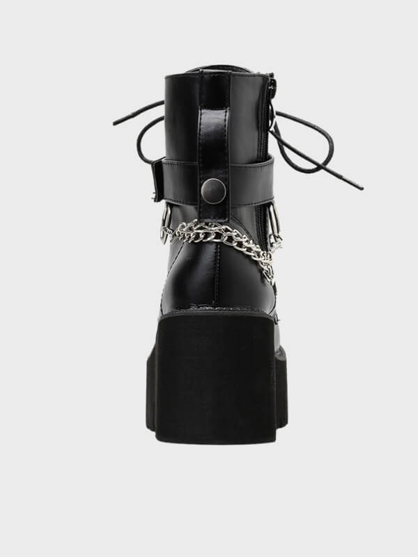 Sexy Black High Quality Chain Leather Boots - ovniki