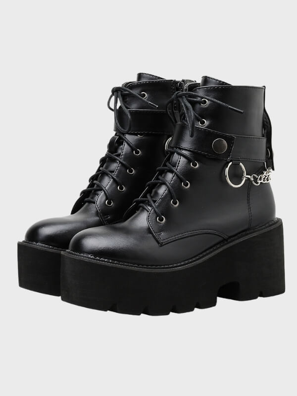 Sexy Black High Quality Chain Leather Boots - ovniki