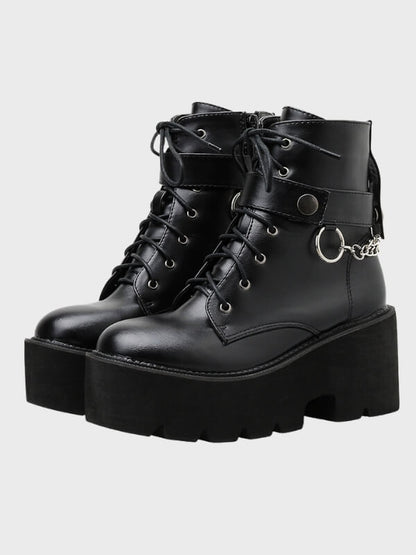 Sexy Black High Quality Chain Leather Boots - ovniki
