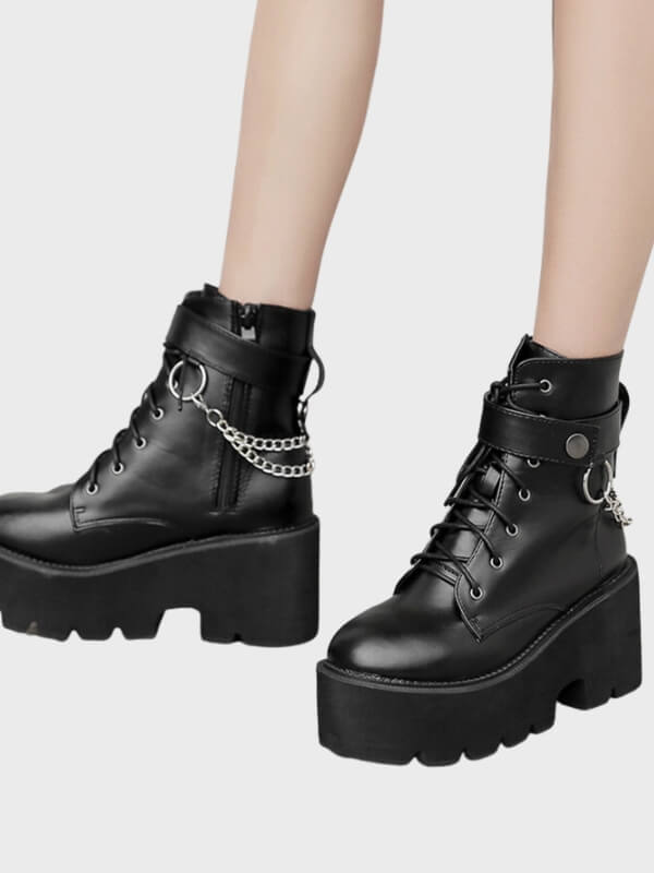 Sexy Black High Quality Chain Leather Boots - ovniki