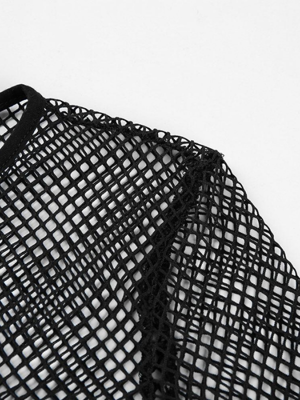 Sexy Black Hollow Out Mesh Skinny Crop Top - ovniki