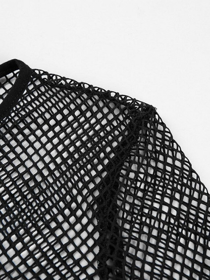 Sexy Black Hollow Out Mesh Skinny Crop Top - ovniki