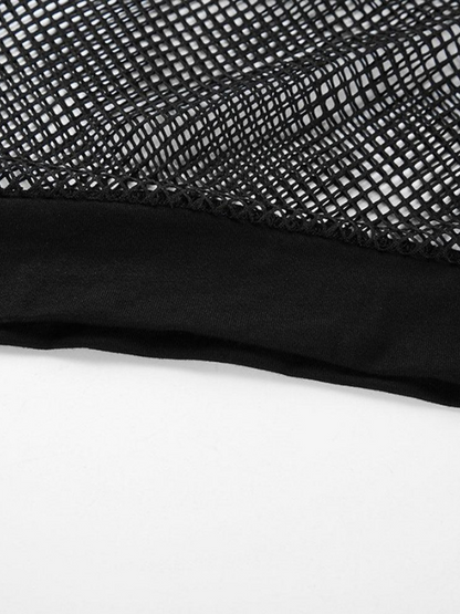 Sexy Black Hollow Out Mesh Skinny Crop Top - ovniki