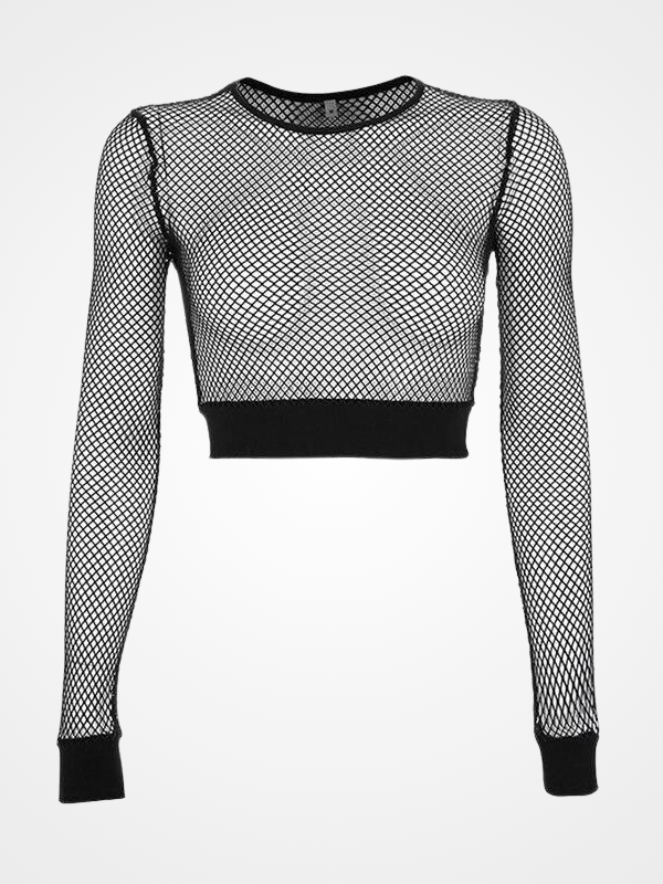 Sexy Black Hollow Out Mesh Skinny Crop Top - ovniki