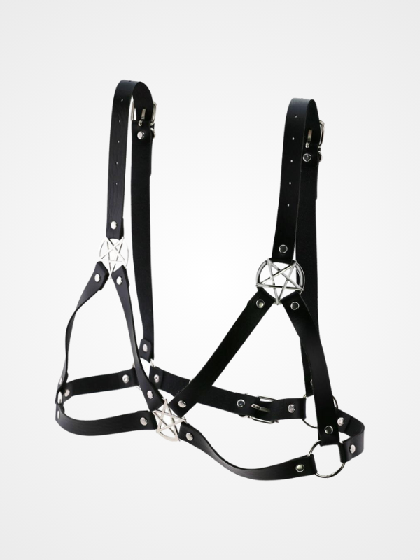 Sexy Black Pentagram Circle Leather Bra Harness_ovniki