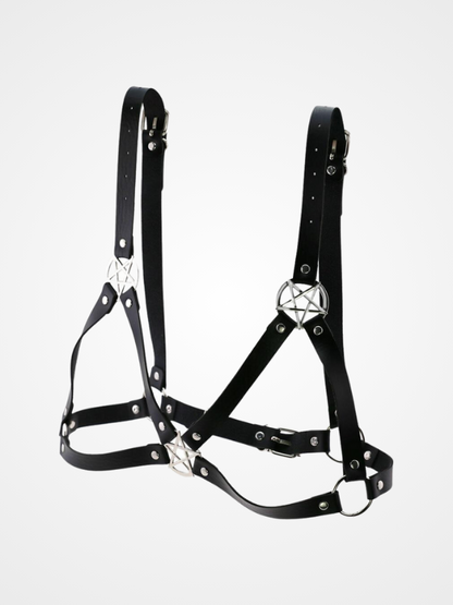 Sexy Black Pentagram Circle Leather Bra Harness_ovniki