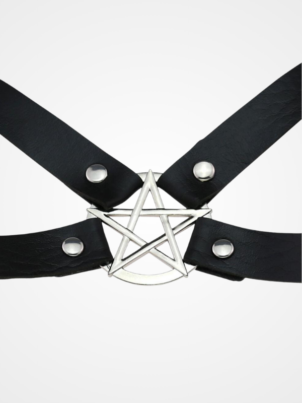 Sexy Black Pentagram Circle Leather Bra Harness_ovniki