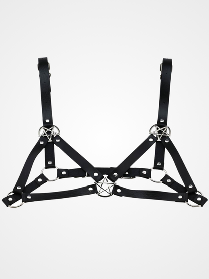 Sexy Black Pentagram Circle Leather Bra Harness_ovniki